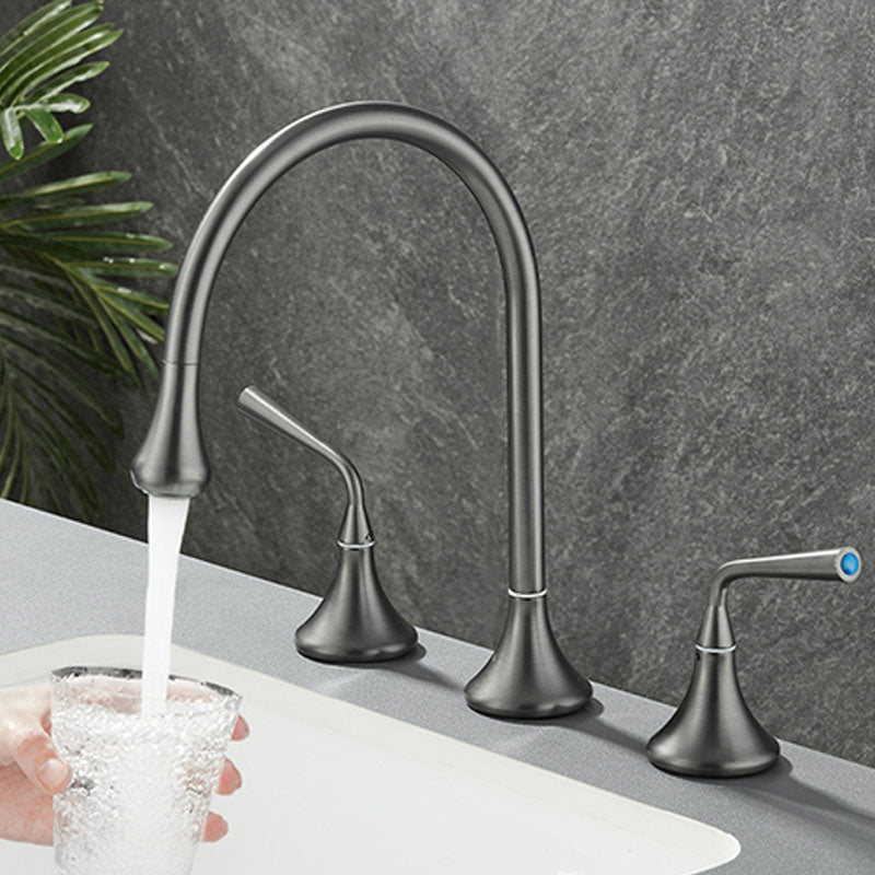 BowLift | Double Handle Tub Filler Deck Mounted High Arc Brass Modern Roman Tub Filler