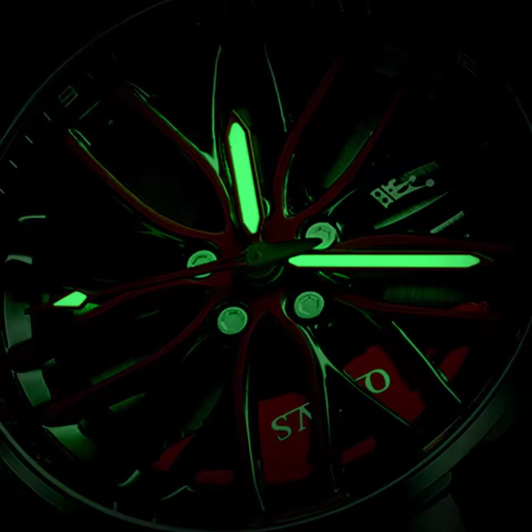 Racing-Inspired Watch with Rotating Dial and Luminescent Detail