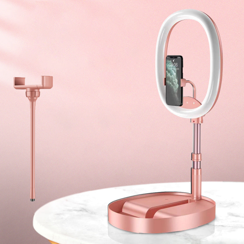 BowLift | Foldable and Adjustable Phone Holder with 10W Wireless Fast Charge, Up to 25.8cm, Lamp, Non-slip Panel, Mini Shelf, Suitable for Phones and Tablets