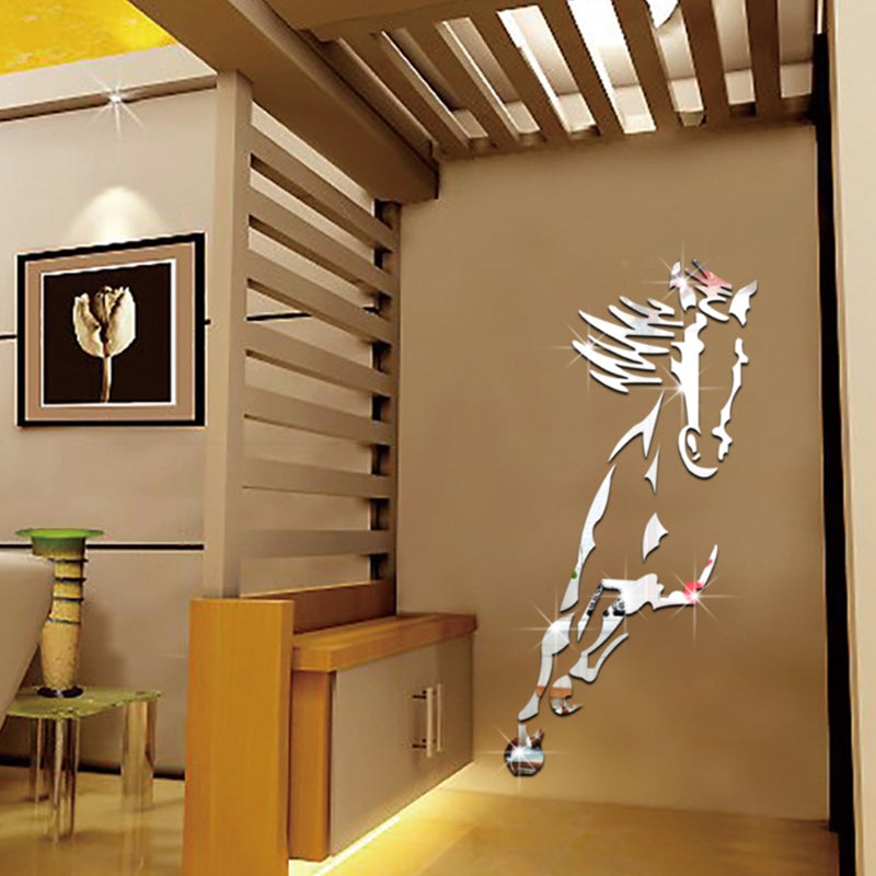 BowLift | Galloping Horse Wall Decoration, 3D Acrylic Modern Mirror Horse Wall Sticker