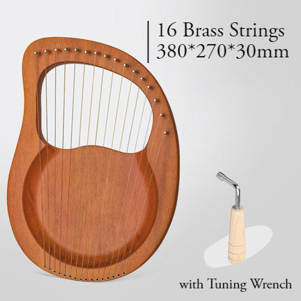 BowLift | 16 Brass String Mahogany Lyre Harp with Tone Wrench for Children, Teenager & Adults