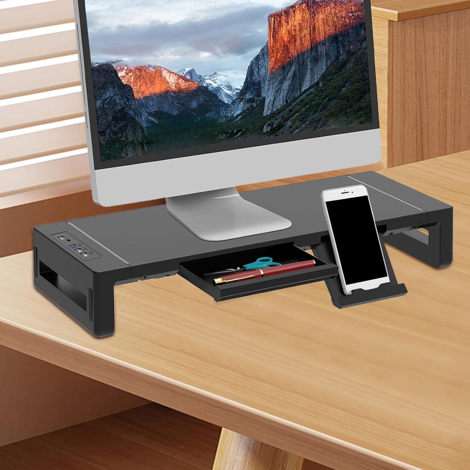 BowLift | Height Adjustable Monitor Stand with Drawer – Stravon