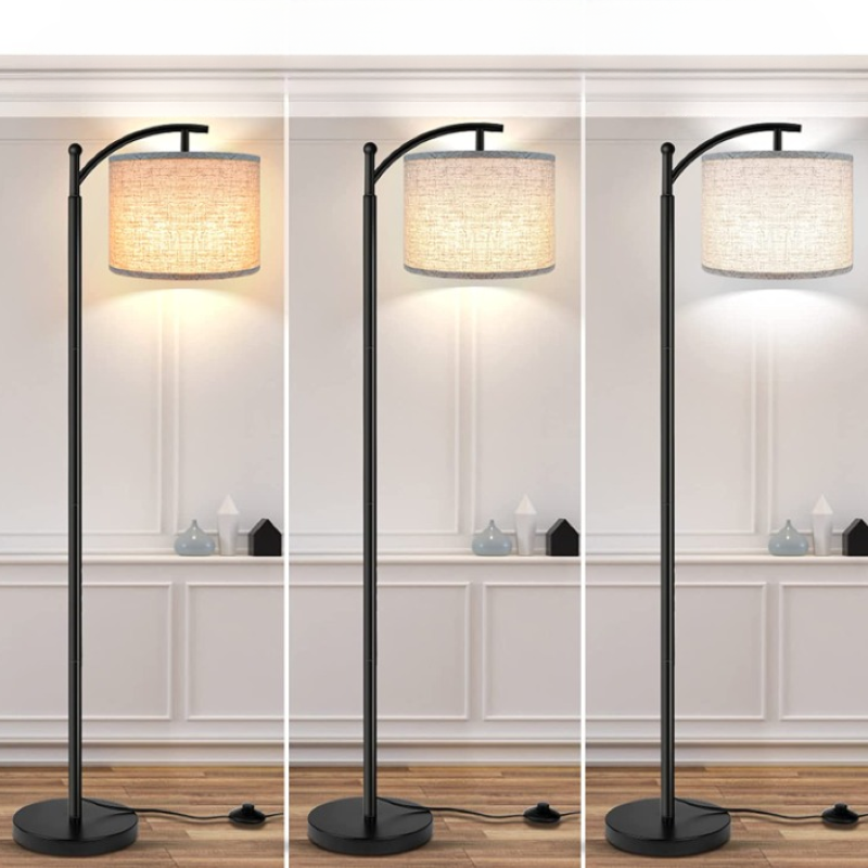 BowLift | Floor lamp with 3 color temperatures LED bulb, floor lamp high industrial floor lamp reading for bedroom, office, white lampshade included