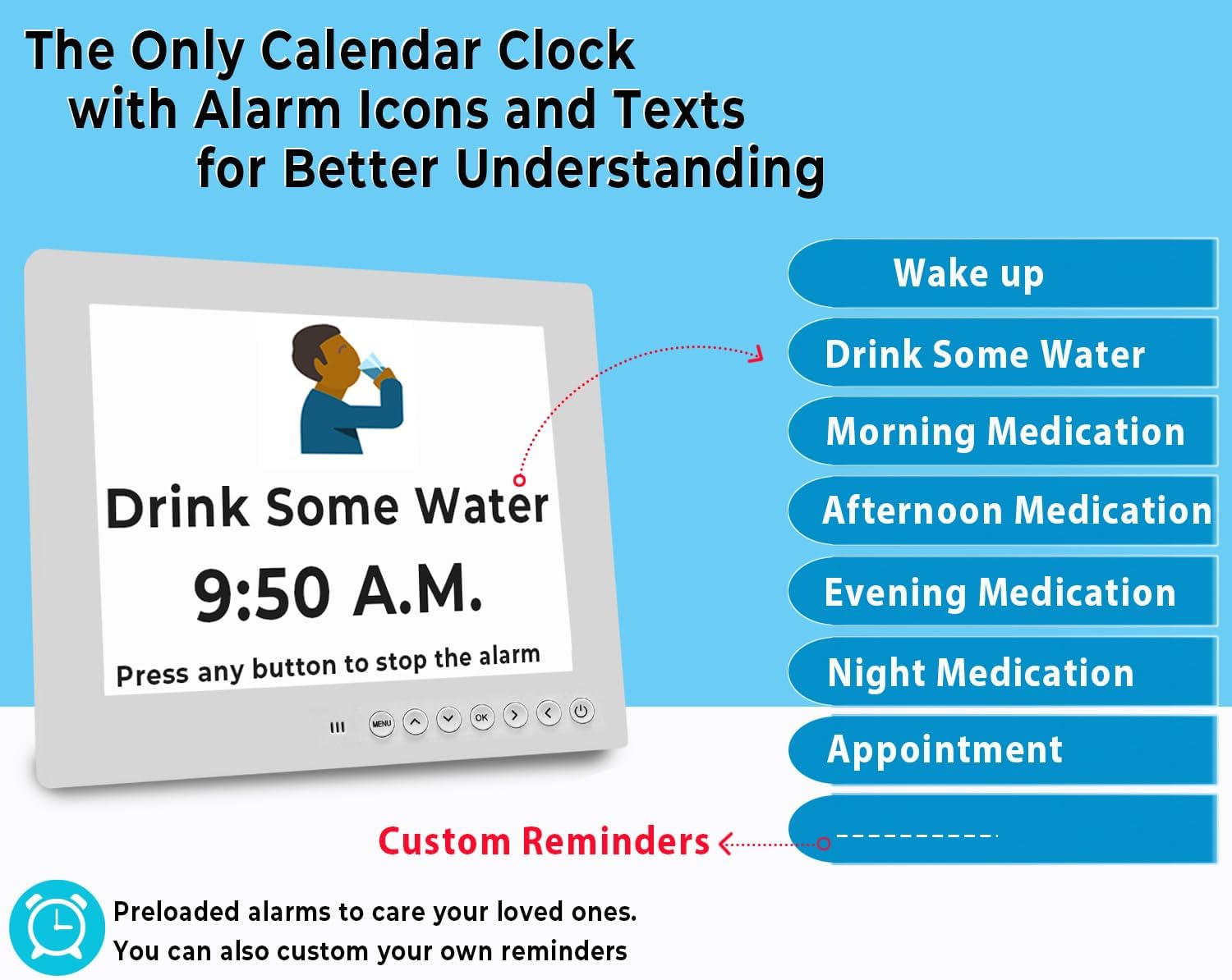 BowLift | 11.5-Inch Digital Calendar Day Clock with 19 Reminders – Claryon