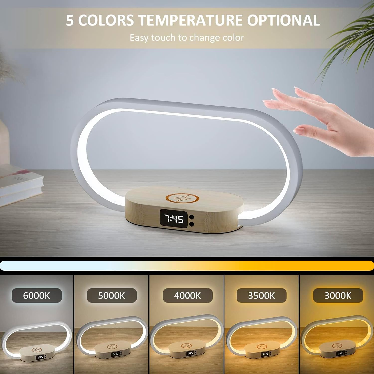 BowLift | Wireless Charging Bedside Table Lamp with Clock – Lumora