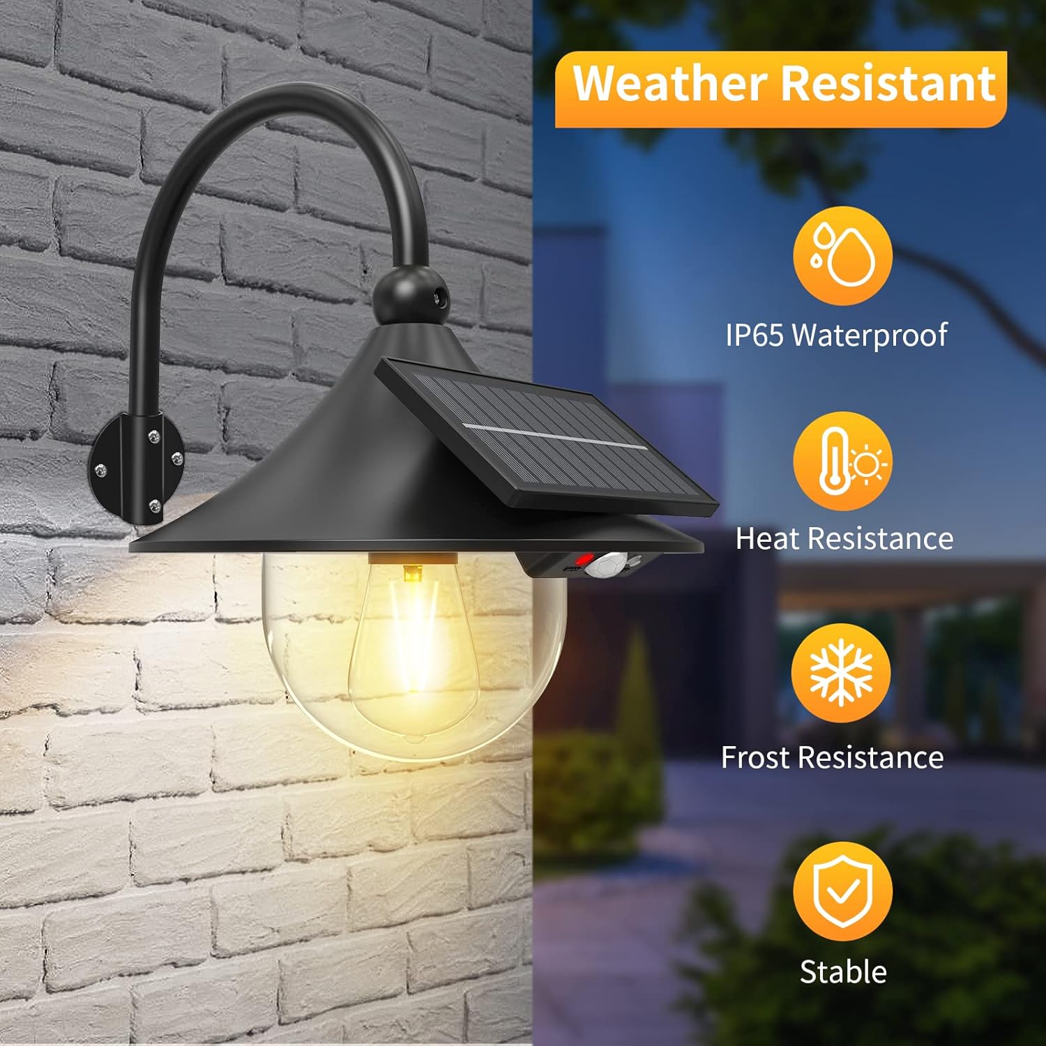 BowLift | Solar Motion Barn Wall Lights with 3 Modes & Gooseneck Design (2 Pack) – Halden