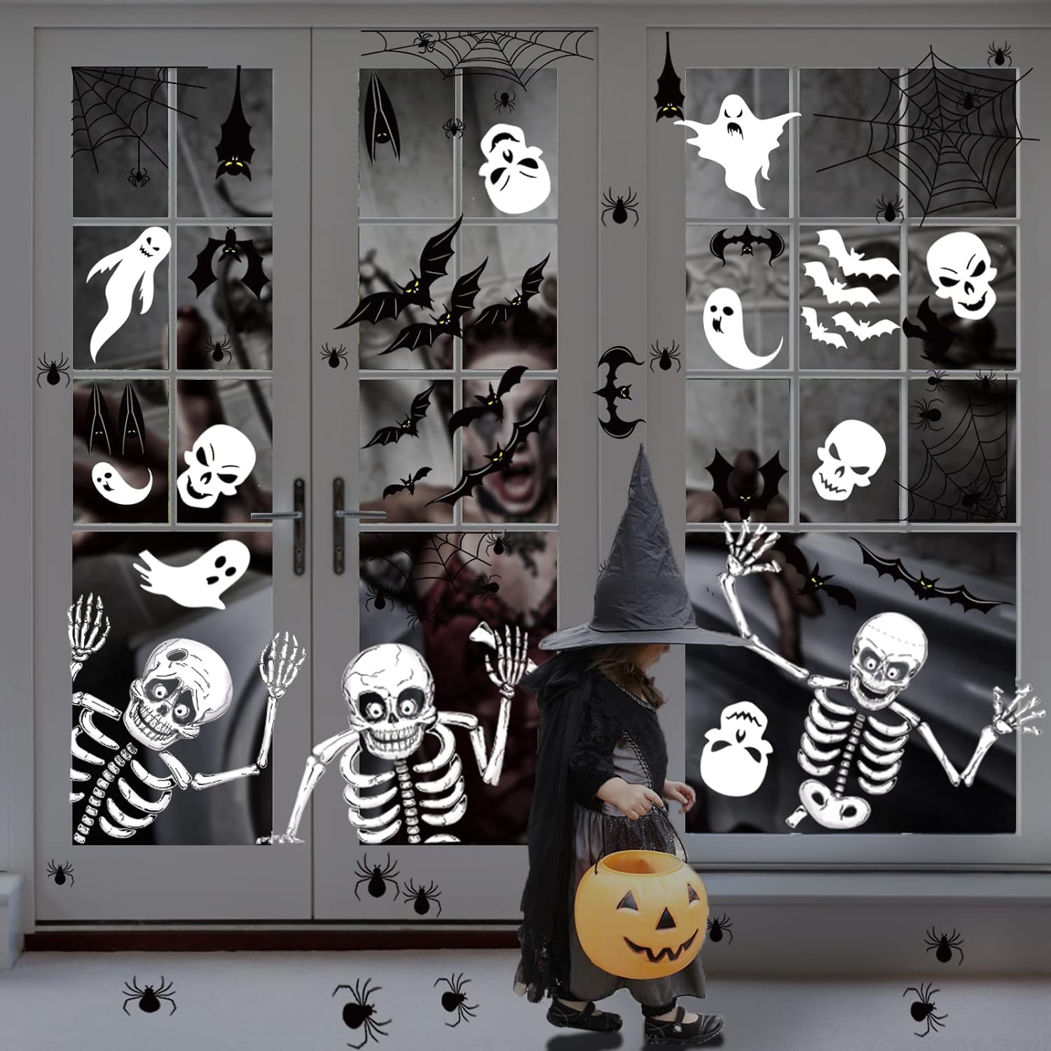 140PCS Halloween Window Clings Decor - Double-Sided Removable Stickers For Indoor Halloween Party Decorations Bowlift
