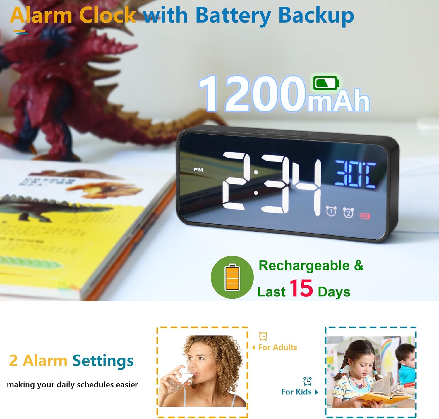 BowLift | 11.5-Inch Digital Calendar Day Clock with 19 Reminders – Claryon