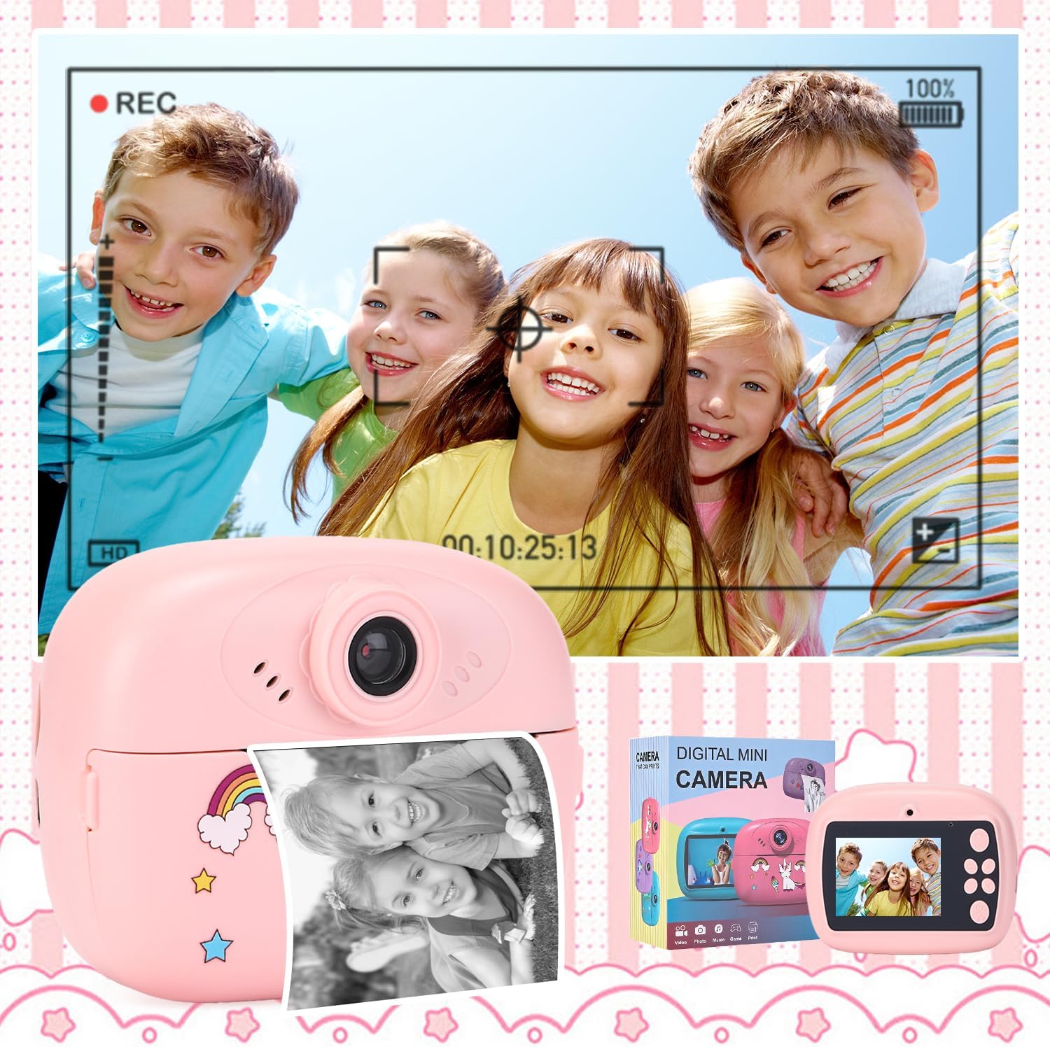 BowLift | Instant Print Kids Camera with Dual Lens, HD Video and Creative Kit – Lymora