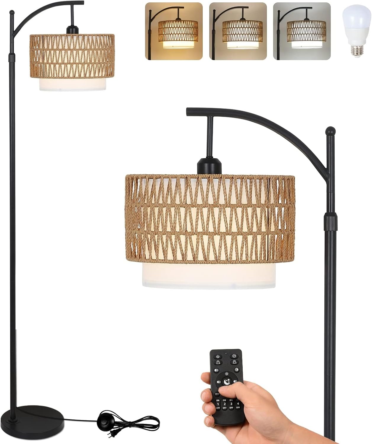 BowLift | Arc Floor Lamp with Remote Control & Dual Shades – Norvella