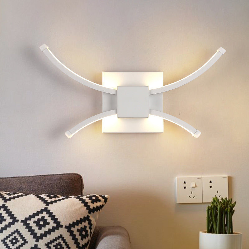 BowLift | White square and curved linear wall lighting modernist LED metal wall-mounted wall lamp in warm/white light