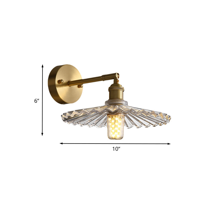 BowLift | 1 Head Nightstand Wall Light Simple Brass Wall Mounted Lamp with Wavy Clear Glass Shade