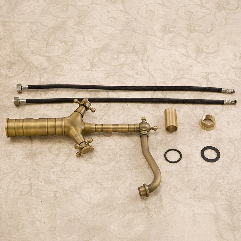 BowLift | Industrial Widespread Bathroom Faucet Cross Handle Medium Sink Faucet