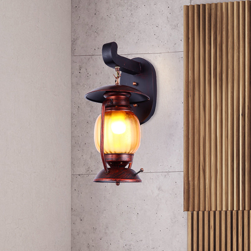 BowLift | 1 Light Wall Spotlight Lighting Loft Kerosene Amber Glass Wall Lamp in Copper for Stair