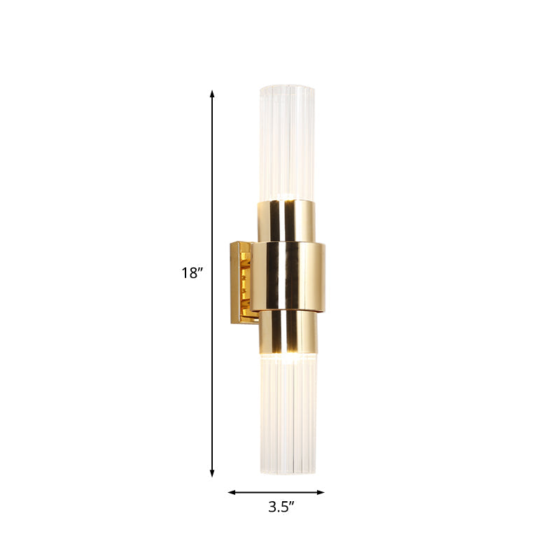 BowLift | Gold Tubular Wall Light Sconce Post Modern 2 Heads Clear Glass Wall Mounted Lamp for Bathroom