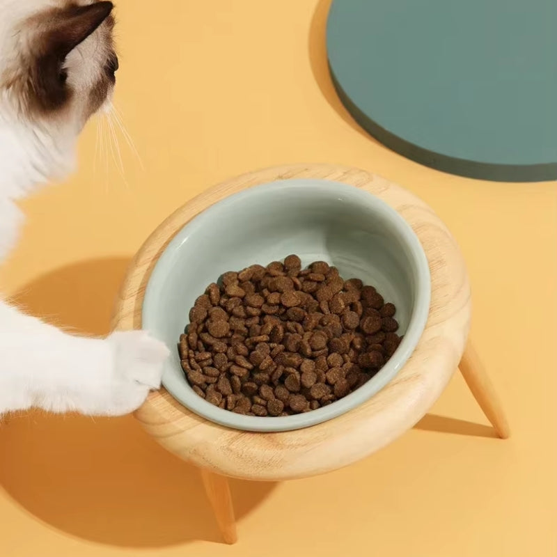 BowLift | Misha Ceramic Elevated Cat Bowl with Wooden Stand