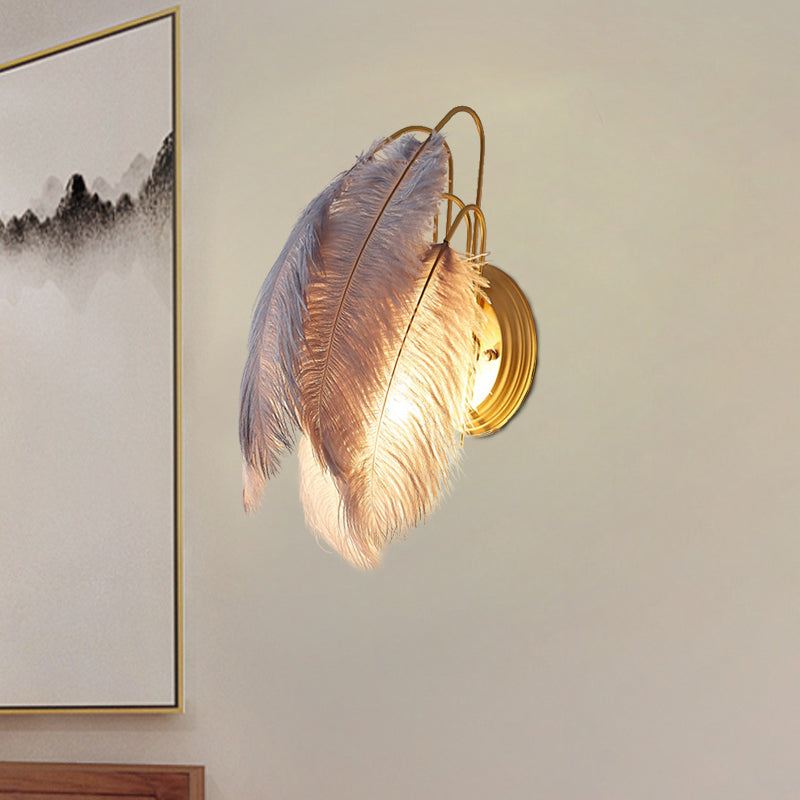 BowLift | Furry Goose Feather Wall Lamp Modernist Single-Ball Gray/White Wall Lamp Light Fixture for Living Room