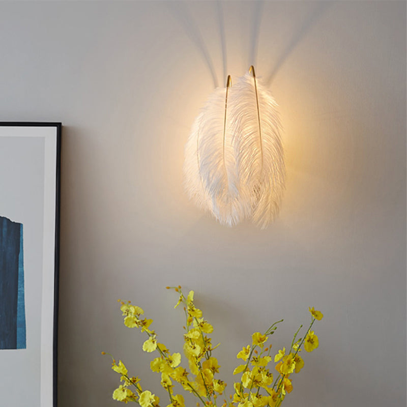BowLift | Furry Goose Feather Wall Lamp Modernist Single-Ball Gray/White Wall Lamp Light Fixture for Living Room