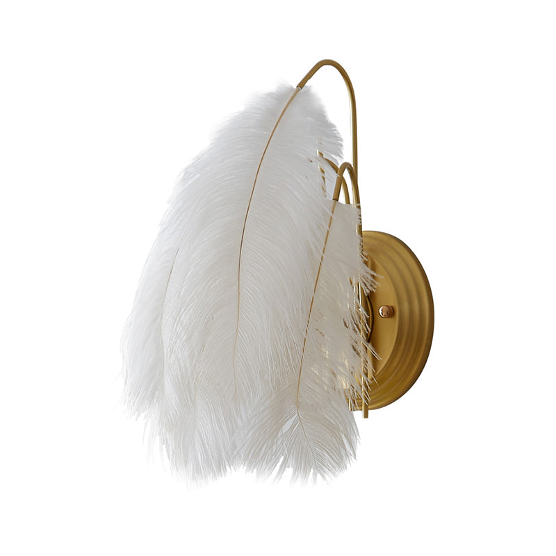 BowLift | Furry Goose Feather Wall Lamp Modernist Single-Ball Gray/White Wall Lamp Light Fixture for Living Room