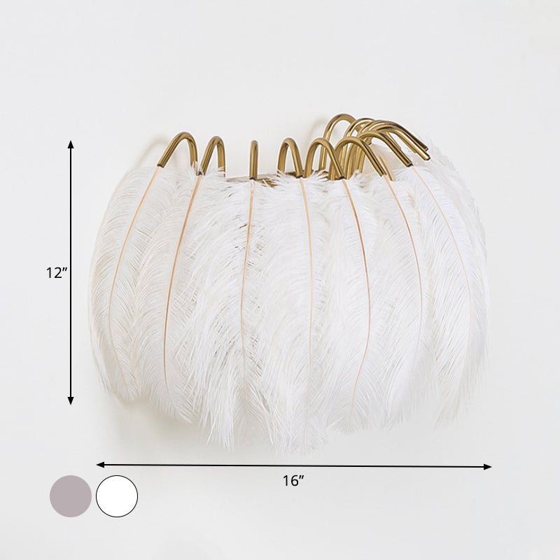 BowLift | Gray/White Half-Circle Arch Wall Light Modern Style Single Feather Wall Lighting Ideas for Living Room