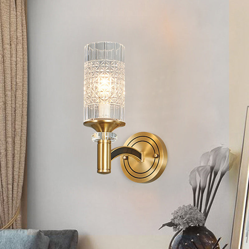 BowLift | 1/2-Head Grid Crystal Wall Light Retro Brass Cylindrical Living Room Wall Lamp Lighting