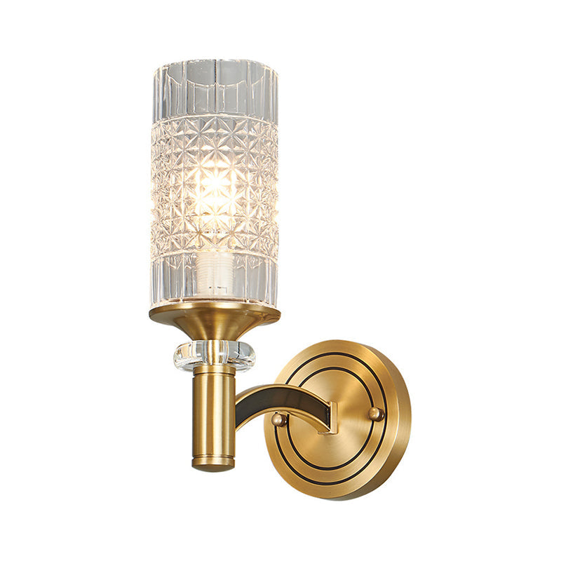 BowLift | 1/2-Head Grid Crystal Wall Light Retro Brass Cylindrical Living Room Wall Lamp Lighting