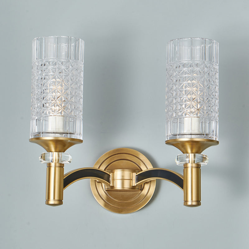 BowLift | 1/2-Head Grid Crystal Wall Light Retro Brass Cylindrical Living Room Wall Lamp Lighting