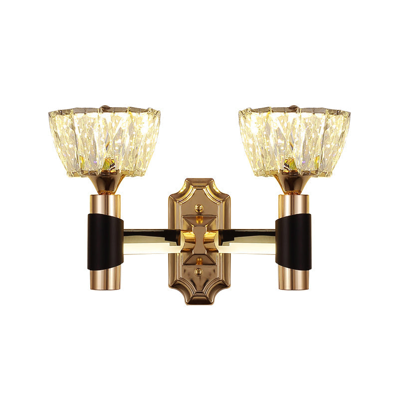 BowLift | 1/2-Light Bowl Wall Lamp Minimalist Black and Gold Crystal Block Wall Lamp