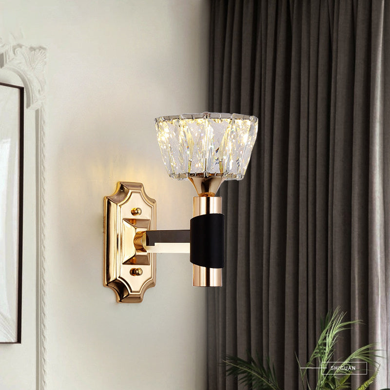 BowLift | 1/2-Light Bowl Wall Lamp Minimalist Black and Gold Crystal Block Wall Lamp