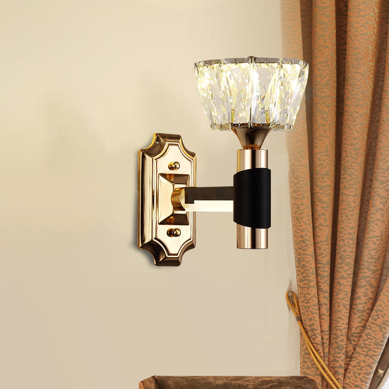 BowLift | 1/2-Light Bowl Wall Lamp Minimalist Black and Gold Crystal Block Wall Lamp