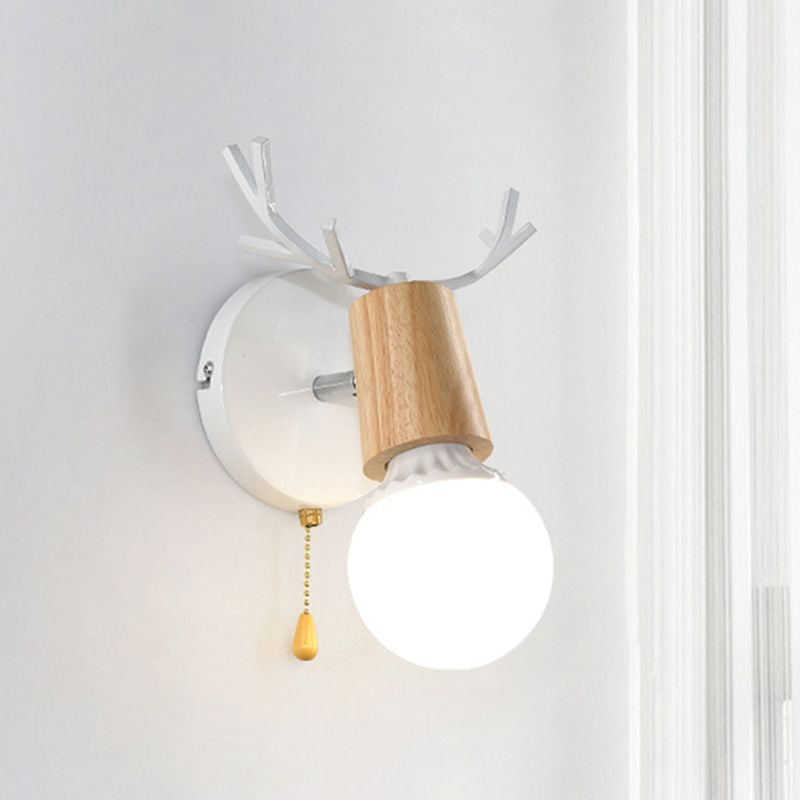BowLift | 1 Light Bare Bulb Wall Lamp Modern Style Black/White Finish Metal and Wood Wall Lighting with Deer Side