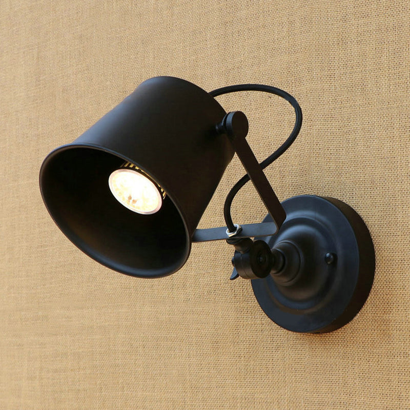BowLift | Antique Style Bucket Wall Lamp Sconces 1 Light Iron Adjustable Wall Mounted Light in Black/Grey for Outdoor