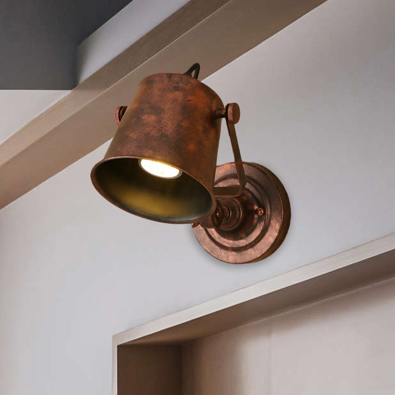 BowLift | Antique Style Bucket Wall Lamp Sconces 1 Light Iron Adjustable Wall Mounted Light in Black/Grey for Outdoor