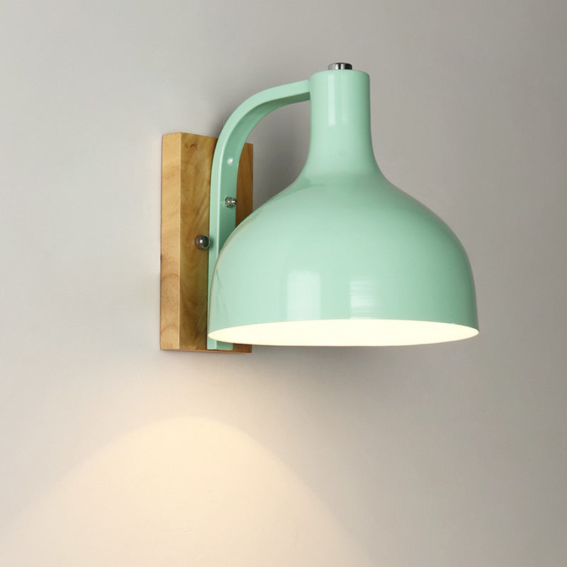 BowLift | 1 head wall lamp modern dome shade metal wall light with wooden backplate in white/pink