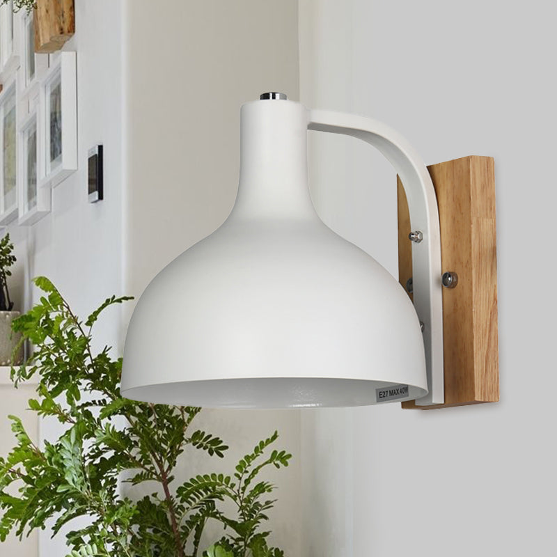 BowLift | 1 head wall lamp modern dome shade metal wall light with wooden backplate in white/pink