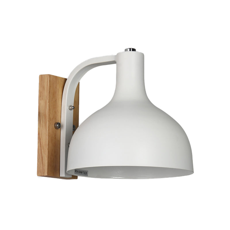 BowLift | 1 head wall lamp modern dome shade metal wall light with wooden backplate in white/pink