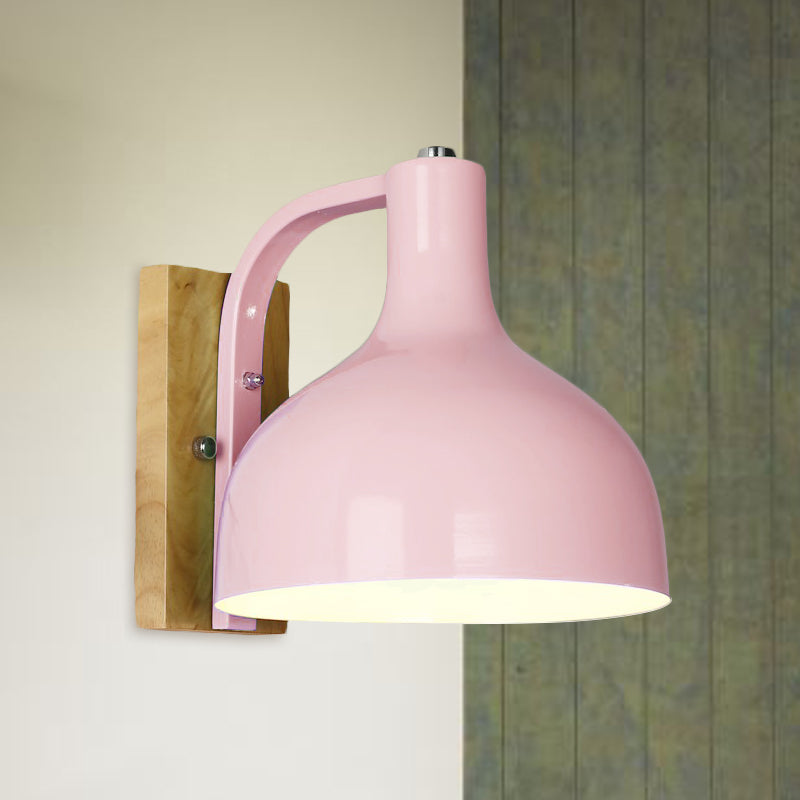 BowLift | 1 head wall lamp modern dome shade metal wall light with wooden backplate in white/pink