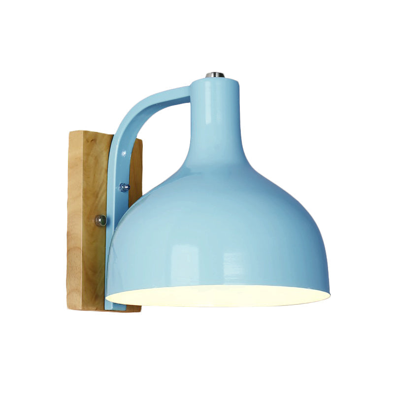 BowLift | 1 head wall lamp modern dome shade metal wall light with wooden backplate in white/pink