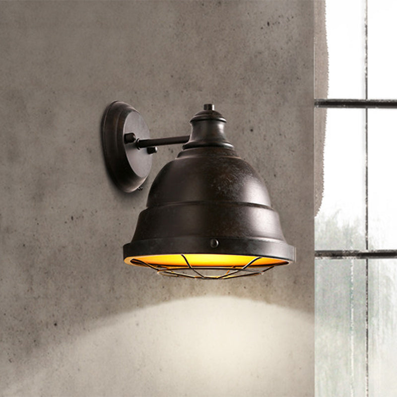 BowLift | 1 Head Wall Sconce Lamp Industrial Vintage Dome Shade Iron Wall Lighting with Wire Protection in Black/Copper