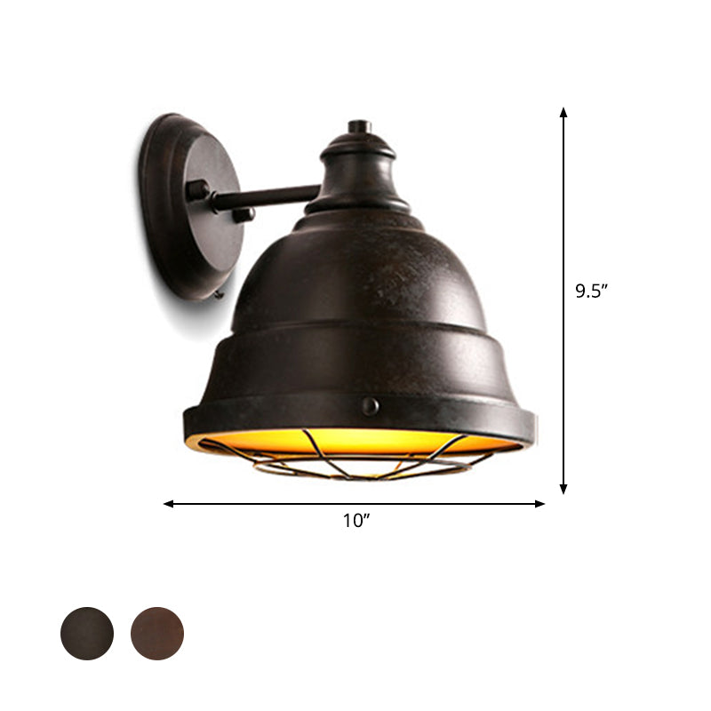 BowLift | 1 Head Wall Sconce Lamp Industrial Vintage Dome Shade Iron Wall Lighting with Wire Protection in Black/Copper