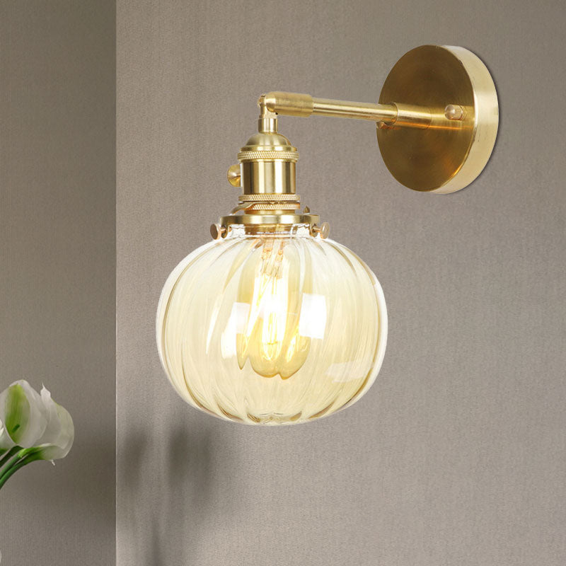 BowLift | 1 Light Globe Wall Lighting Amber Water Glass Rotatable Vintage Wall Lamp for Bedroom