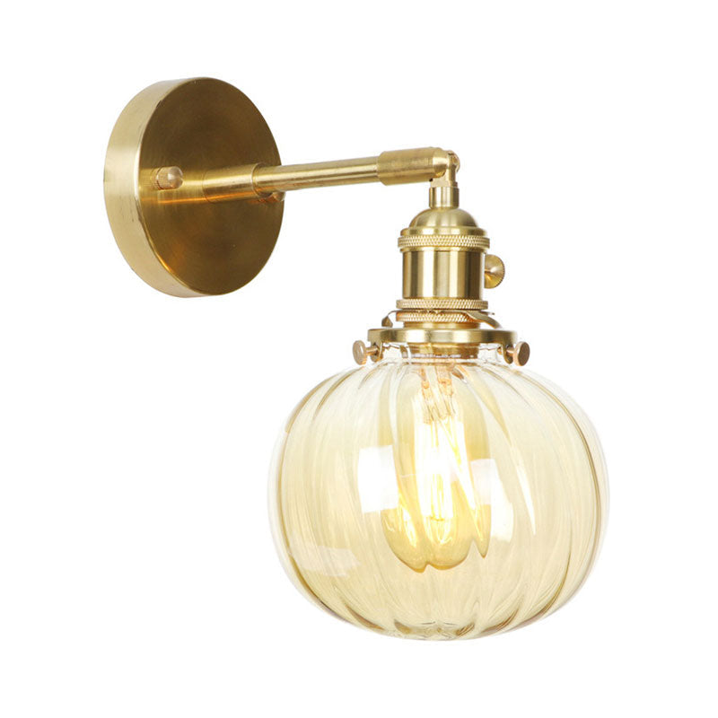 BowLift | 1 Light Globe Wall Lighting Amber Water Glass Rotatable Vintage Wall Lamp for Bedroom