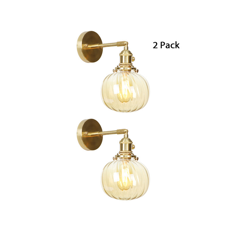 BowLift | 1 Light Globe Wall Lighting Amber Water Glass Rotatable Vintage Wall Lamp for Bedroom