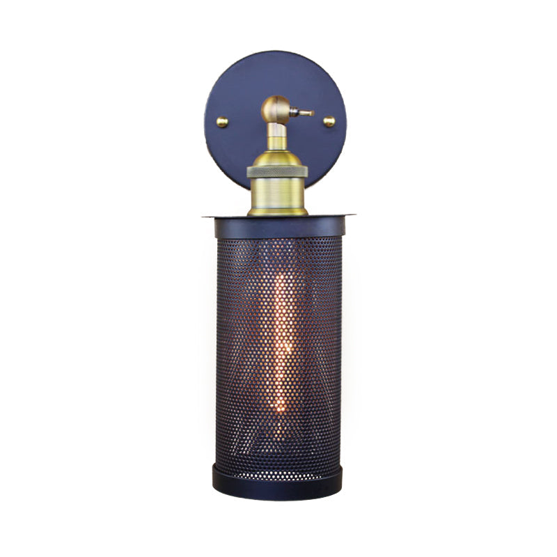 BowLift | Cylindrical Mesh Metal Shade Wall Lighting Farm 1 Light Corridor Wall Lamp in Black/Brass