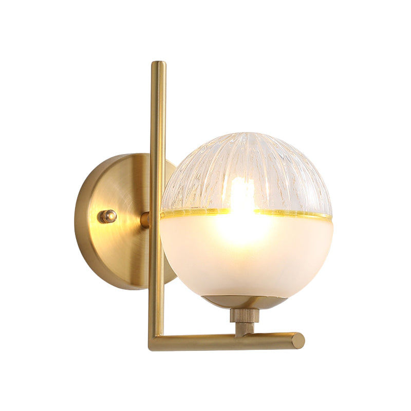 BowLift | Gold Square Wall Mount Lamp Minimalist Single Bulb Metal Wall Light with Ball Glass Shade