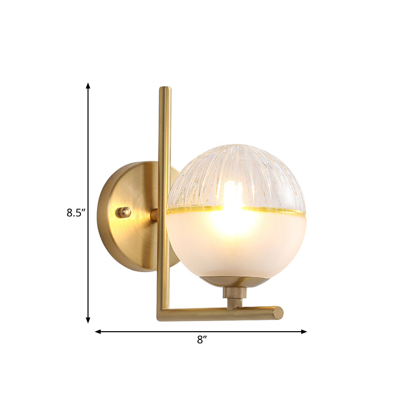 BowLift | Gold Square Wall Mount Lamp Minimalist Single Bulb Metal Wall Light with Ball Glass Shade