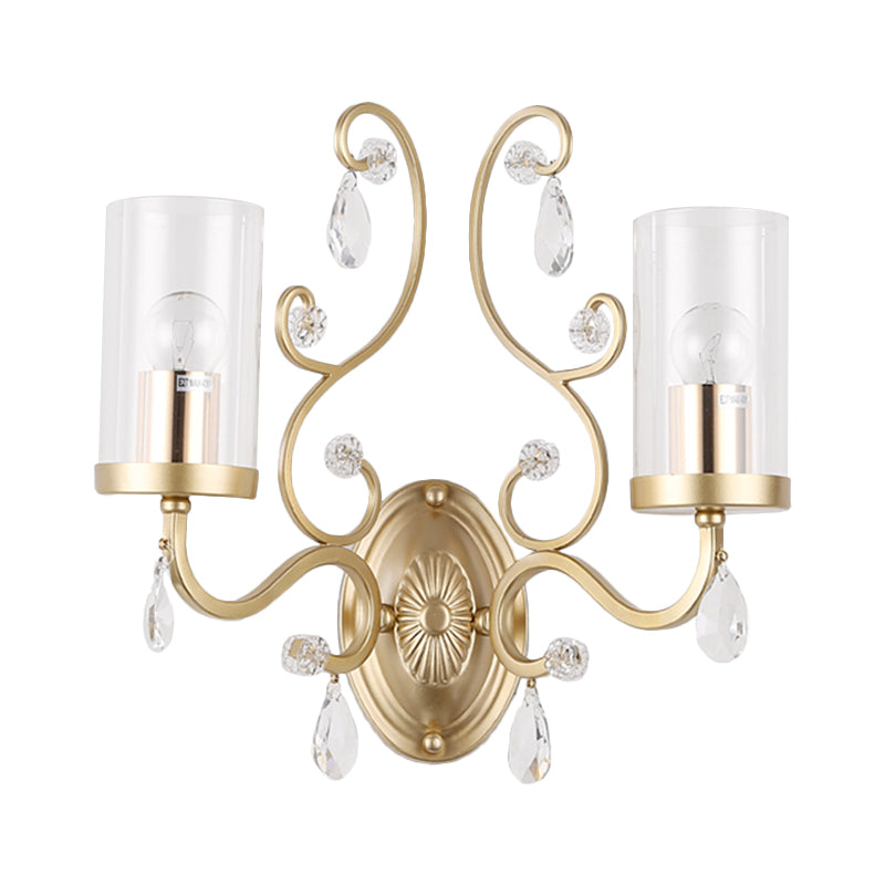 BowLift | 1/2-Pear Clear Glass Wall Mounted Light Simple Brass Finish Cylinder Wall Lighting Ideas with Crystal Accent