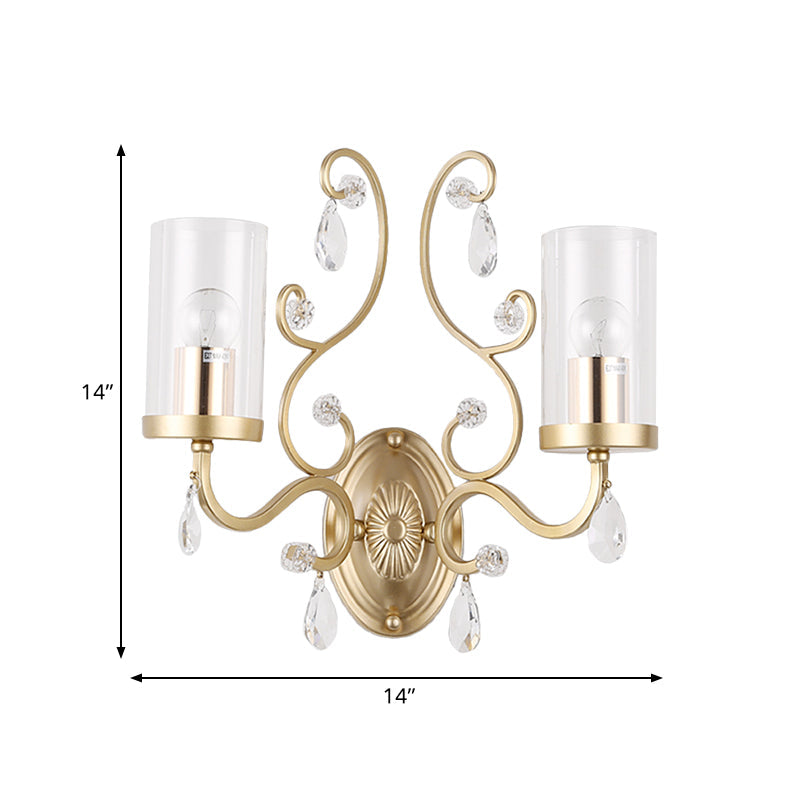 BowLift | 1/2-Pear Clear Glass Wall Mounted Light Simple Brass Finish Cylinder Wall Lighting Ideas with Crystal Accent