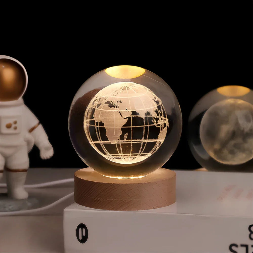 BowLift | Night Light Wooden Base Crystal Ball Lamp