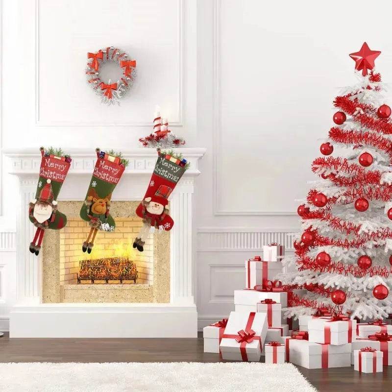 BowLift | 2025 New Year Xmas Big Stockings Set Decorations Christmas 3D Plush Big Sock Christmas Tree Pendant Decorating Supplies